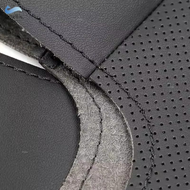 Black Soft Microfiber Perforated Leather For Peugeot 308 Old Peugeot 408 DIY Hand Sewing Car Inner Steering Wheel Cover Trim