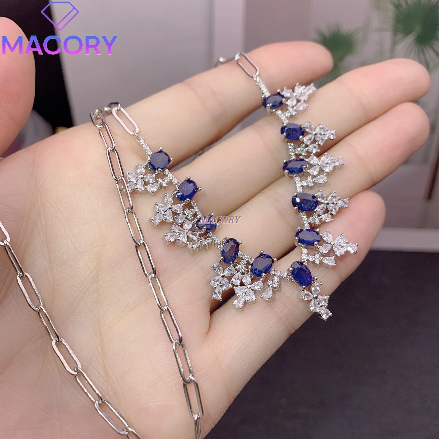

925 Silver Sapphire Luxury Necklace for Women Elegant and Grand New Jewelry for Parties and Festivals Comes with Certificate