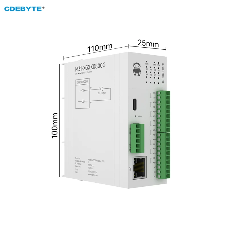 Distributed Remote IO Module 8AI Differential Voltage Host Module CDEBYTE M31-XGXX0800G Modbus TCP/RTU Virtual Serial Port