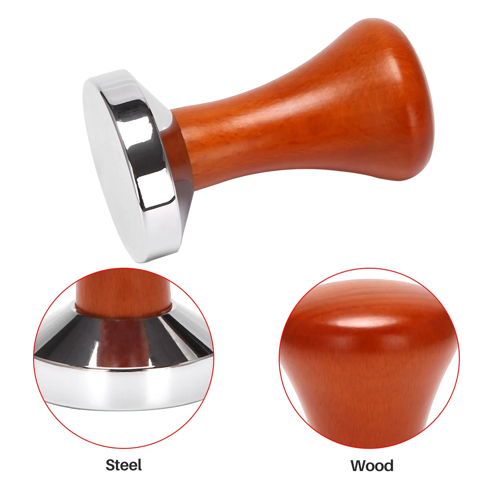 

PZHI-Coffee Tamper Wooden Handle Barista Espresso Machine Grinder 51Mm For Coffee And Espresso Powder Hammer