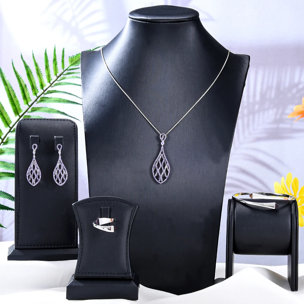 

GODKI New Romantic Purple Necklace Earring Jewelry Sets For Women Wedding Party Zircon CZ African Dubai Bridal Jewelry 2022