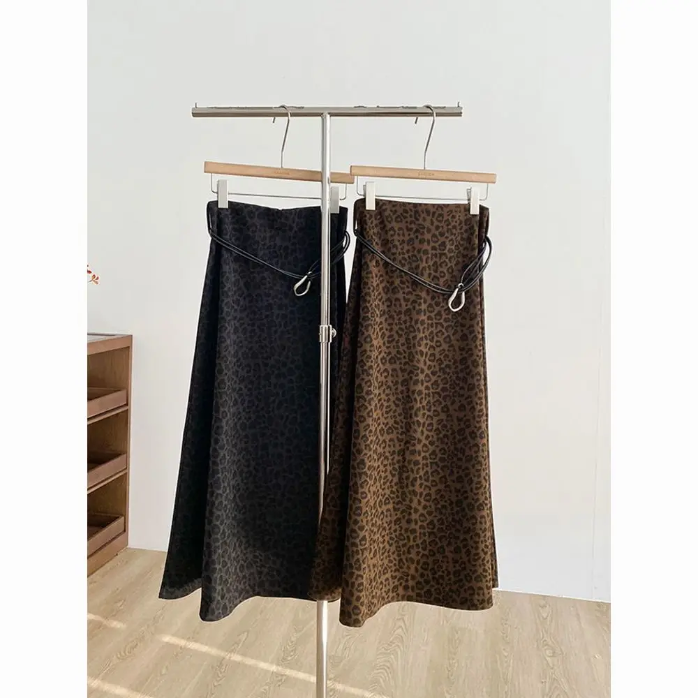 

Gagaok European American Retro High Waist Slimming Leopard Print Women Autumn New Fashion Versatile Long Skirt Hanging Feel