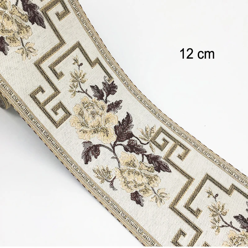 1M Embroidered Lace Trim Jacquard Ribbon for Garment Accessories DIY Craft Making Flower Sewing Chinese Style Wide 12CM