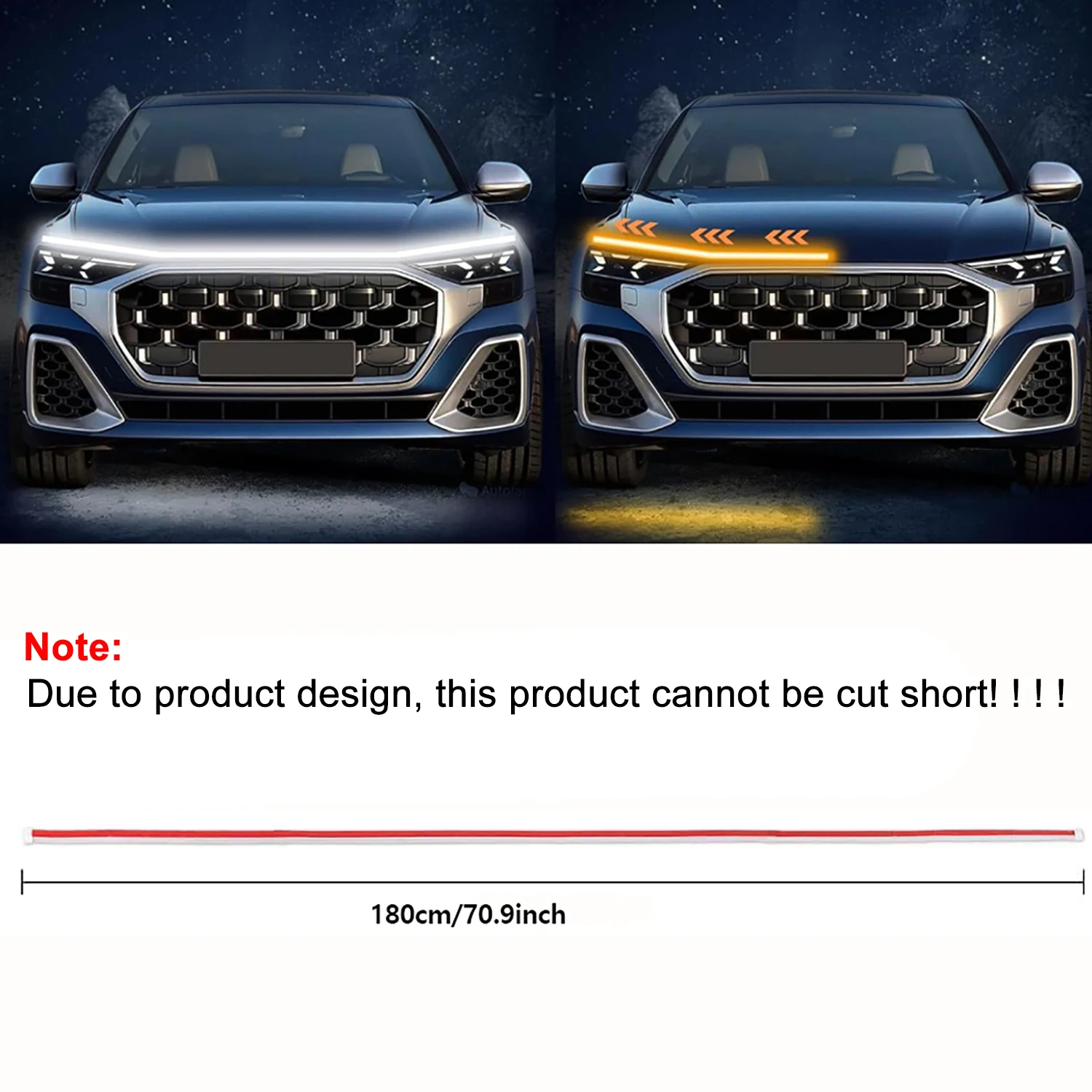 180cm Dynamic meteor Led Car Engine Hood Guide Decorative Light Flexible LED Daytime Running Light Strips 12V Waterproof