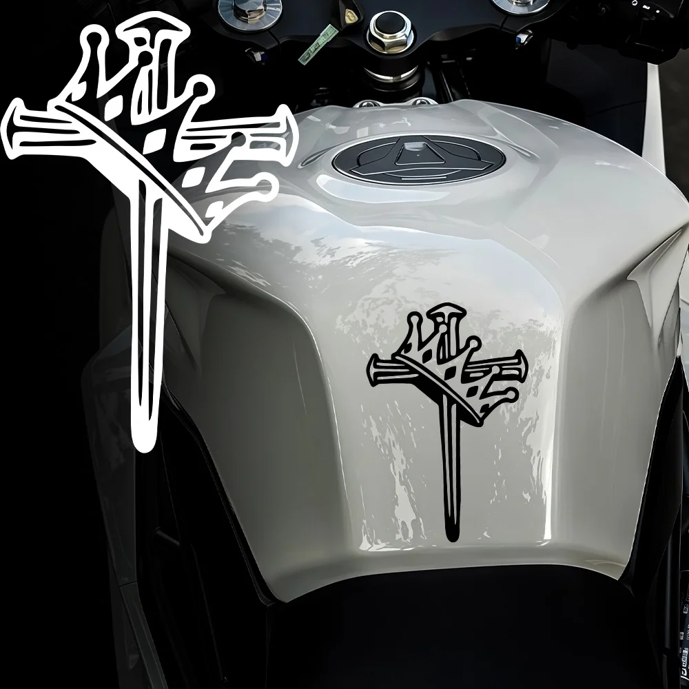

1PC Crown Sword Cross Sticker Holographic Christian Vinyl Decal for Motorcycle Helmet Tank Fairing Universal Decor