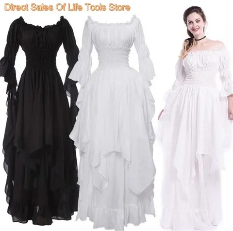 Medieval Victorian Dress Goth Dress Elegant Ruffle Renaissance Black Gothic Dress Women Cosplay Party Halloween Costume Gown 5XL