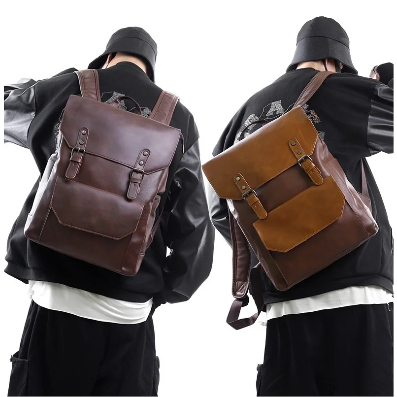 Casual Men Backpacks Korean Style Men Laptop Bags Leather Man School Bag Fashion Travel Bag