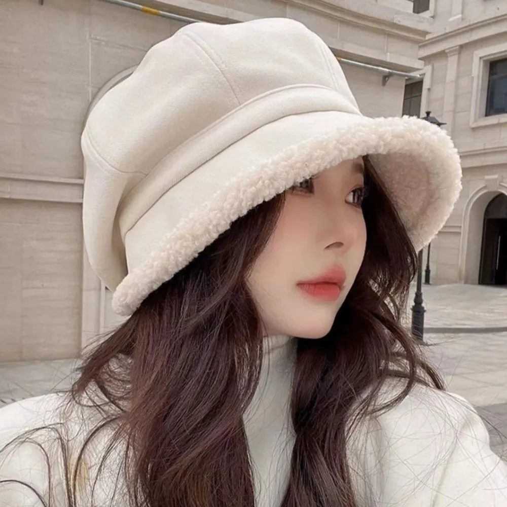 

Cold Prevention Autumn Winter Plush Beret Hat Ear Protection French Style Women Basin Cap Classic Breathable Leisure Bucket Hat