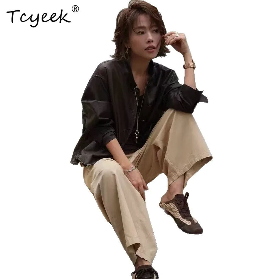 Tcyeek Natural Sheepskin Real Leather Jacket Women Vintage Clothes Spring Autumn Woman Coats Fashion Stand Casaco Feminino