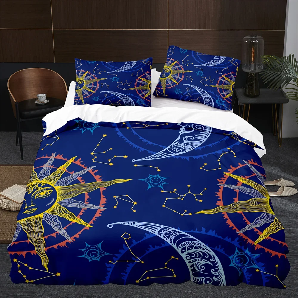 Sun Moon King Queen Duvet Cover Boho Magic Style Bedding Set For Teens Adults Golden Exotic Tribe 2/3pcs Polyester Quilt Cover