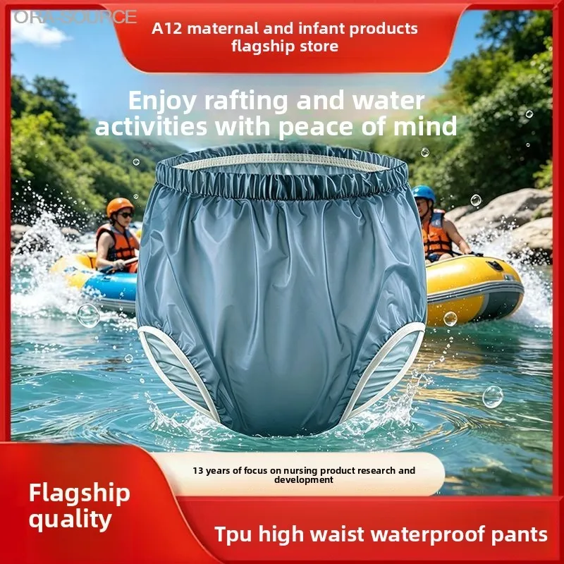 Adult Waterproof Pull Up Pants TPU Lined High Waist Elastic Proof Protective Underwear For Swimming Rafting Water Activities