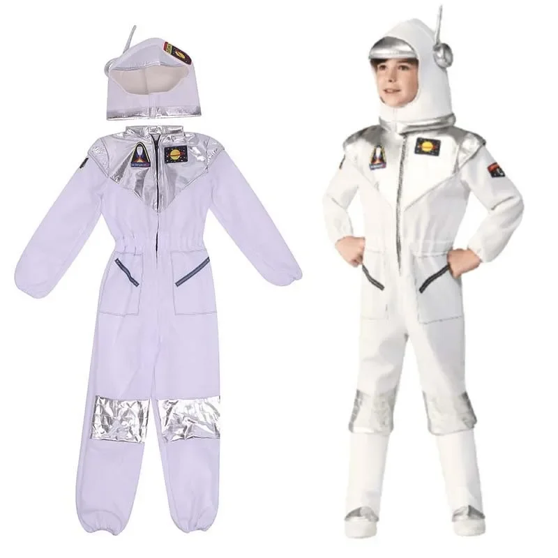 Kids Silver Spaceman Cosplay Costumes Astronaut Jumpsuit Toys Children Pilot Carnival Party Fancy Dress Up Boy Space Travel Suit