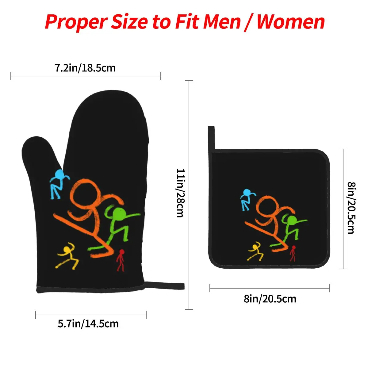 Alan Becker Five Stick Figures With Fire Mouse Pickaxe Oven Mitts and Pot Holder Sets of 4 for Baking Kitchen Cooking BBQ Gloves