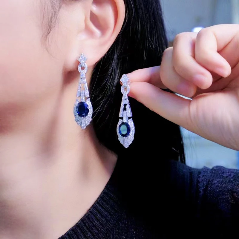 

Blue Zircon Earrings For Women Fine Jewelry Vintage Style 925Sterling Silver With Cubic Zircon Free Shipping