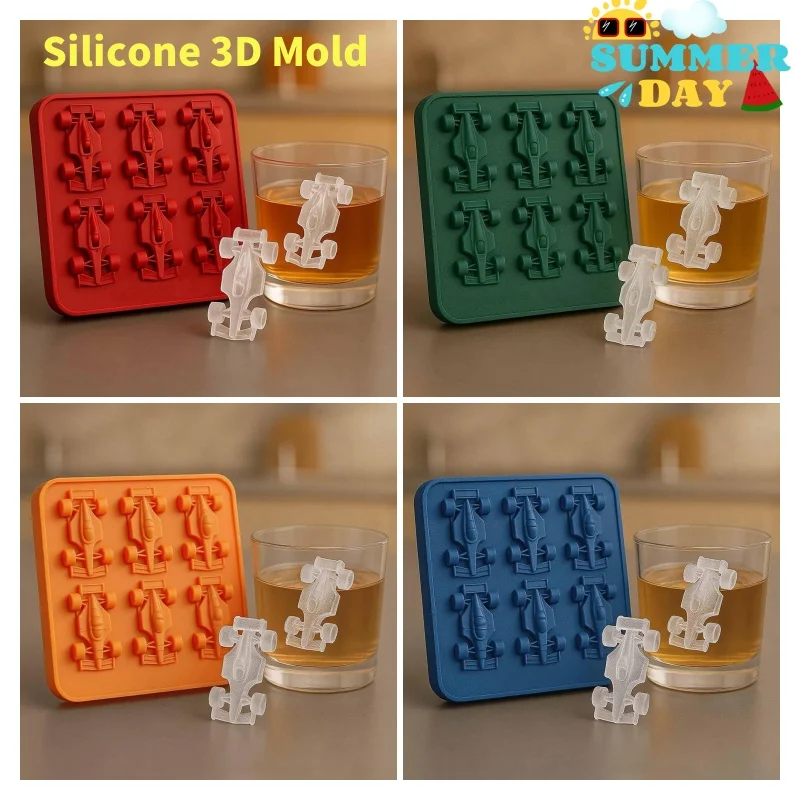 Verão f1 fórmula corrida molde de gelo reutilizável 3d 6 buracos uísque cubo de gelo molde bandeja diy bebida fabricante de gelo ferramentas para kitc