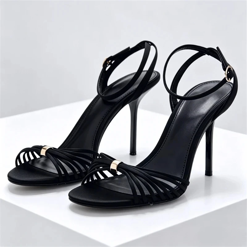 Luxury Hollow Narrow Band Slippers For Ladies Fashion Adjustable Metal Buckle High Heel Sandals Luxury Brand Designer Shoes