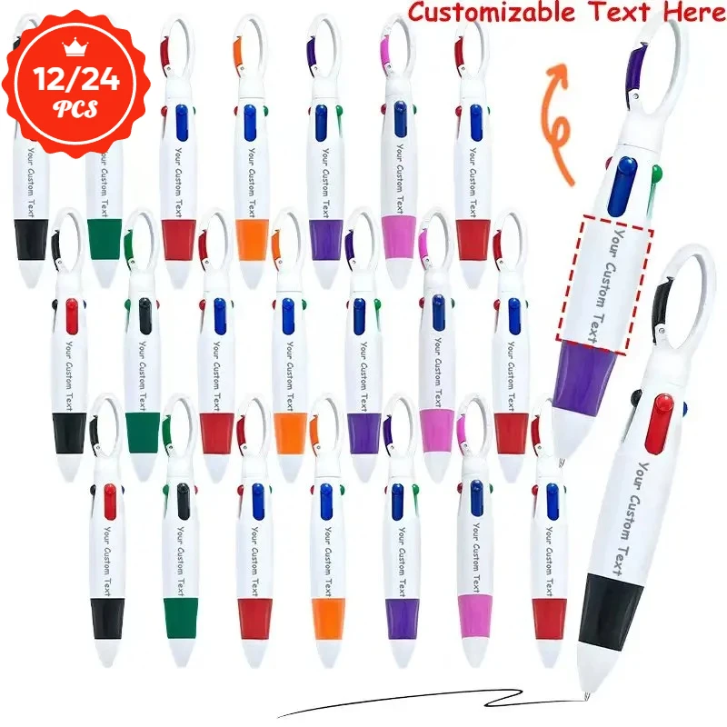 12/24PCS 4-in-1 Multi-Color Customizable Ballpoint Pens for Daily Use Funny Design Key Chain Pens Office Staff And Students Gift