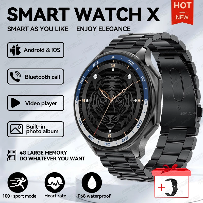 GUHUAVMI 2024NEW DT Watch X Smart Watch Player 3D AOD Modus Wasserdichte Smartwatch Armbanduhr 4GB Amoled Bildschirm Video Musik drahtlose Ladung 10