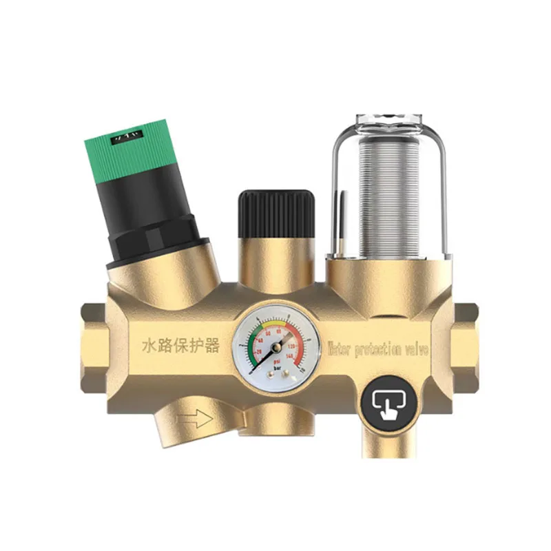 Adjustable Brass Pressure Reducer with Gauge Whole House Waterway Protector Anti Scale Water Softener for Home Pipeline