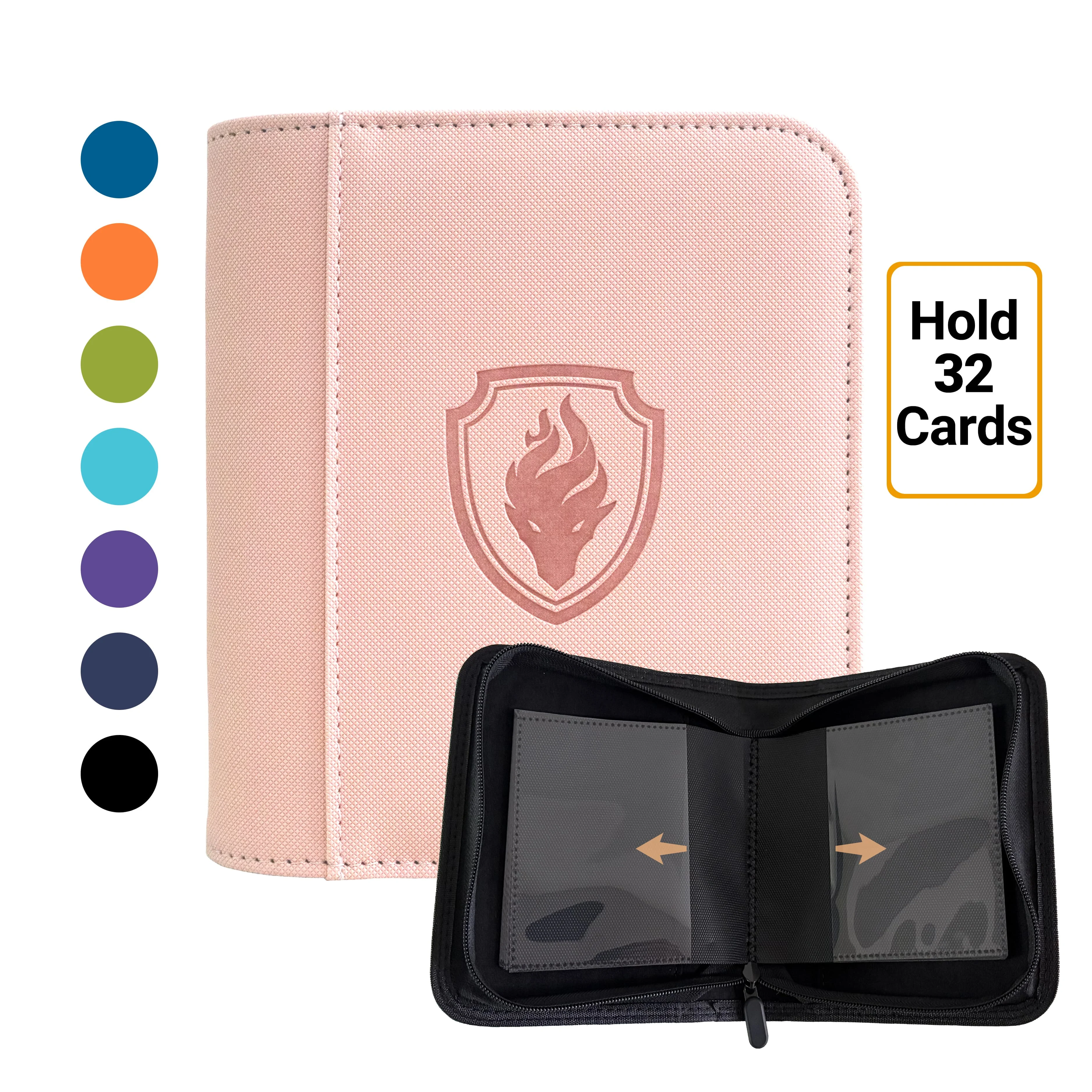 32 Slots 1 Pocket Zipper Card Binder for 3'×4' Cards, Waterproof PU Leather Trading Card Album, Ideal for TCG, Game/Sport Cards