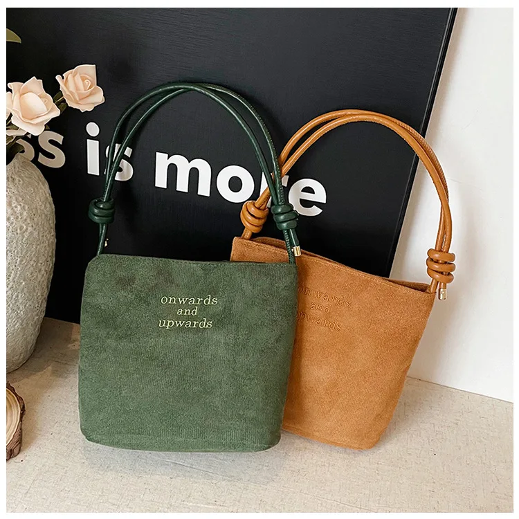 Suede Bucket Bag for Women Ladies Shoulder Purse with Adjustable Strap Handbag Multicolor Large Capacity