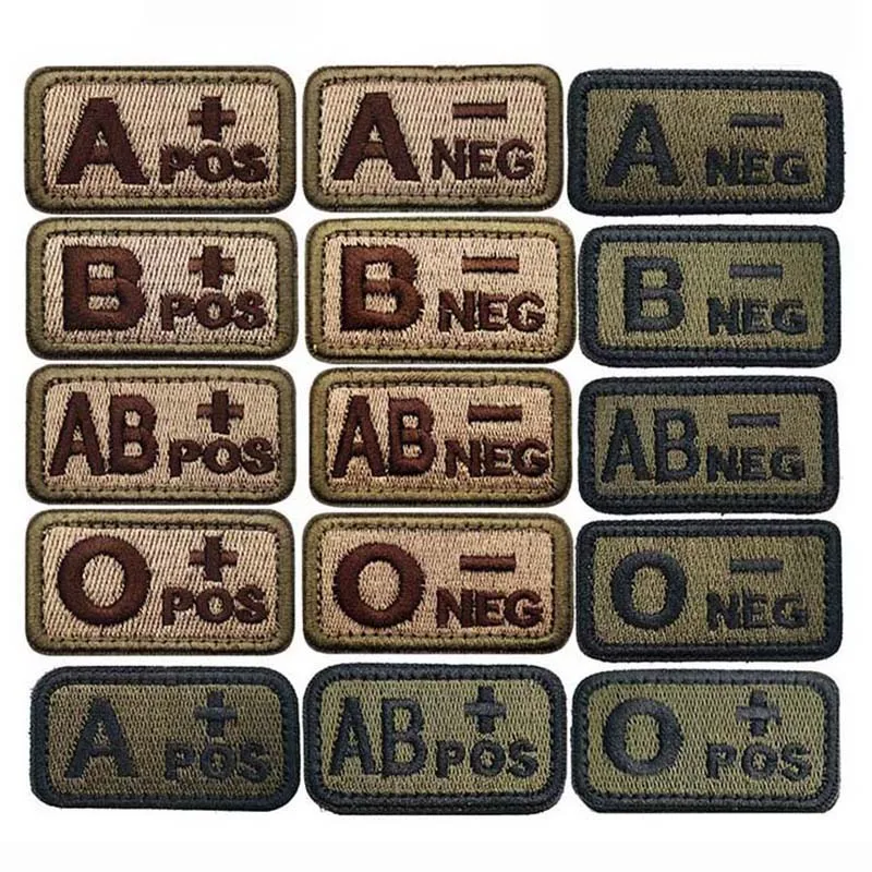 2.5*5CM,A B AB O POS/NEG Blood Type Badges Fabric Applique Embroidery Hook and Loop Patch,Military Tactical Sticker For Backpack