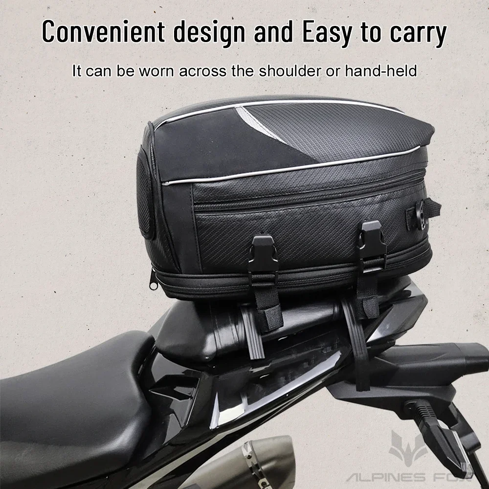 Waterproof Motorcycle Tail Bag Large Capacity Expandable Rear Seat Saddle Bag with Reflective & Carbon Fiber Motorbike Luggage