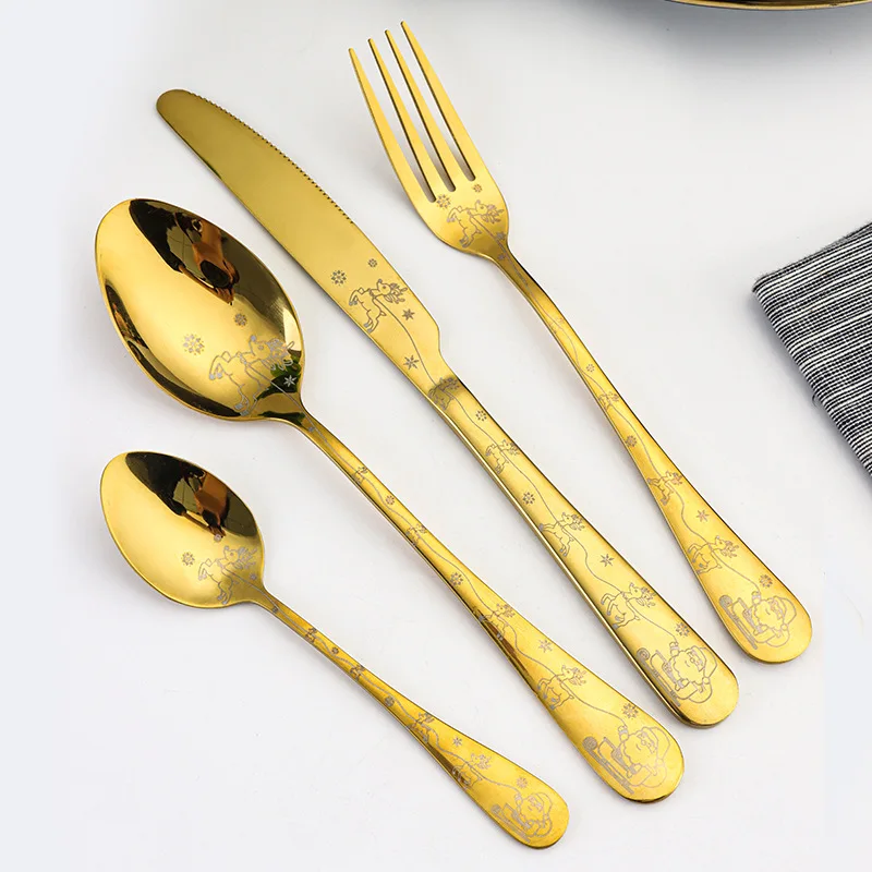 Mirror Golden Stainless Steel Cutlery Set Creative Christmas Personalized  Christmas Complete Dinner Dinnerware Set Cuisine