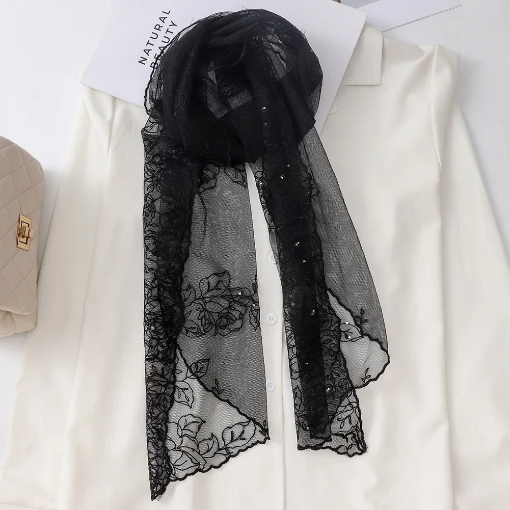 

Новый кружевной длинный шарф с цветочной вышивкой, женский художественный винтажный универсальный декоративный шарф для защиты шеи, женский роскошный шарф