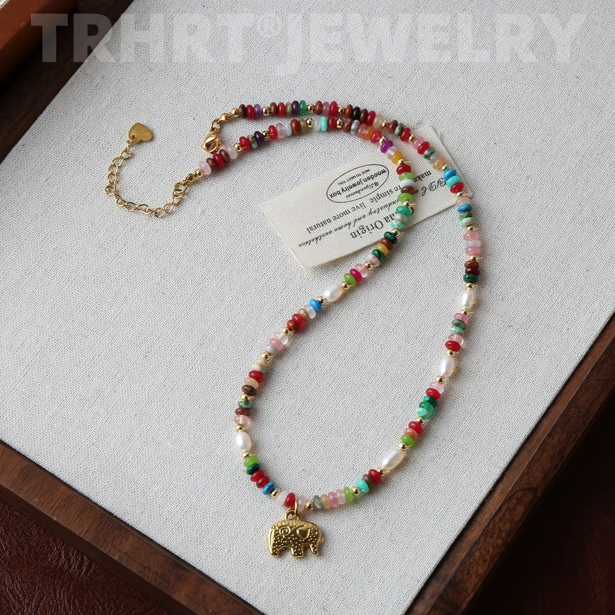 Bohemian Colorful Beaded necklace Stone Beads Rainbow Choker Customized Pearl Golden elephant