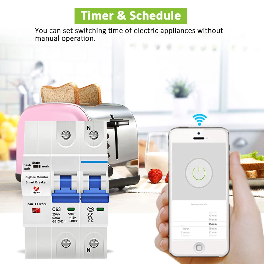 RSH 1P/2P/3P/4P Surge Protector Industrial Remote Control Reclosing Tuya Zigbee Smart MCB Circuit Breakers