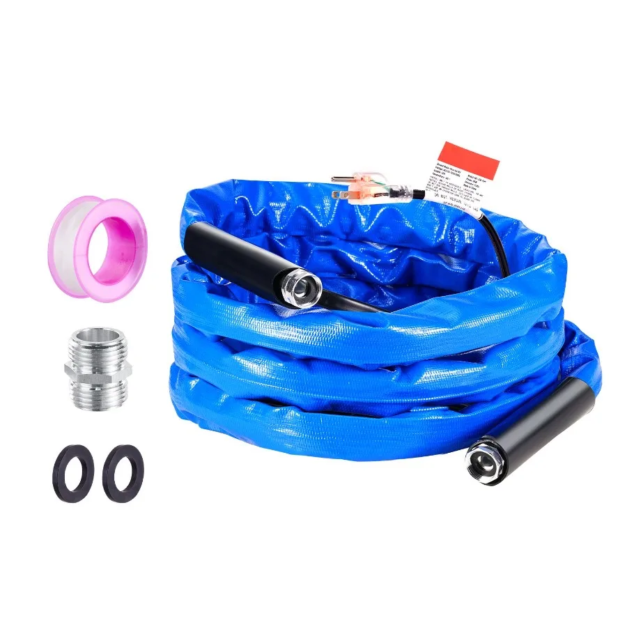 

15ft Heated Water Hose for RV with Corrugated Cover Antifreeze to -45F Automatic Self-regulating 5/8 I.D. 3/4 GHT Adapter Lead