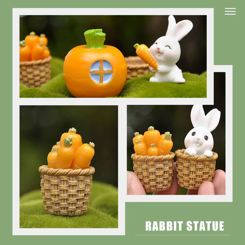 

8Pcs Miniature Rabbit Ornament Easter Party Decoration Cute Bunny Carrot Statue Straw Basket Easter Home Decor Photo Prop