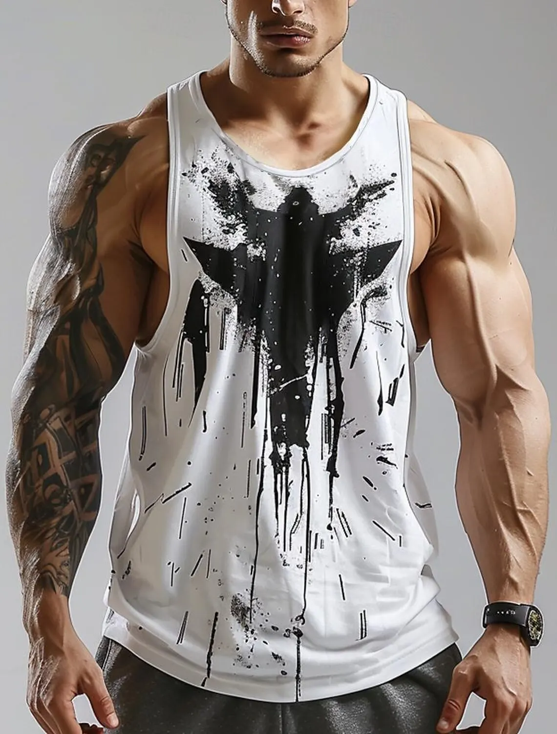 Y2K style fashion large size men\'s tops men\'s fitness sleeveless vest 3D T-shirt summer comfortable home fashion vest quick dry