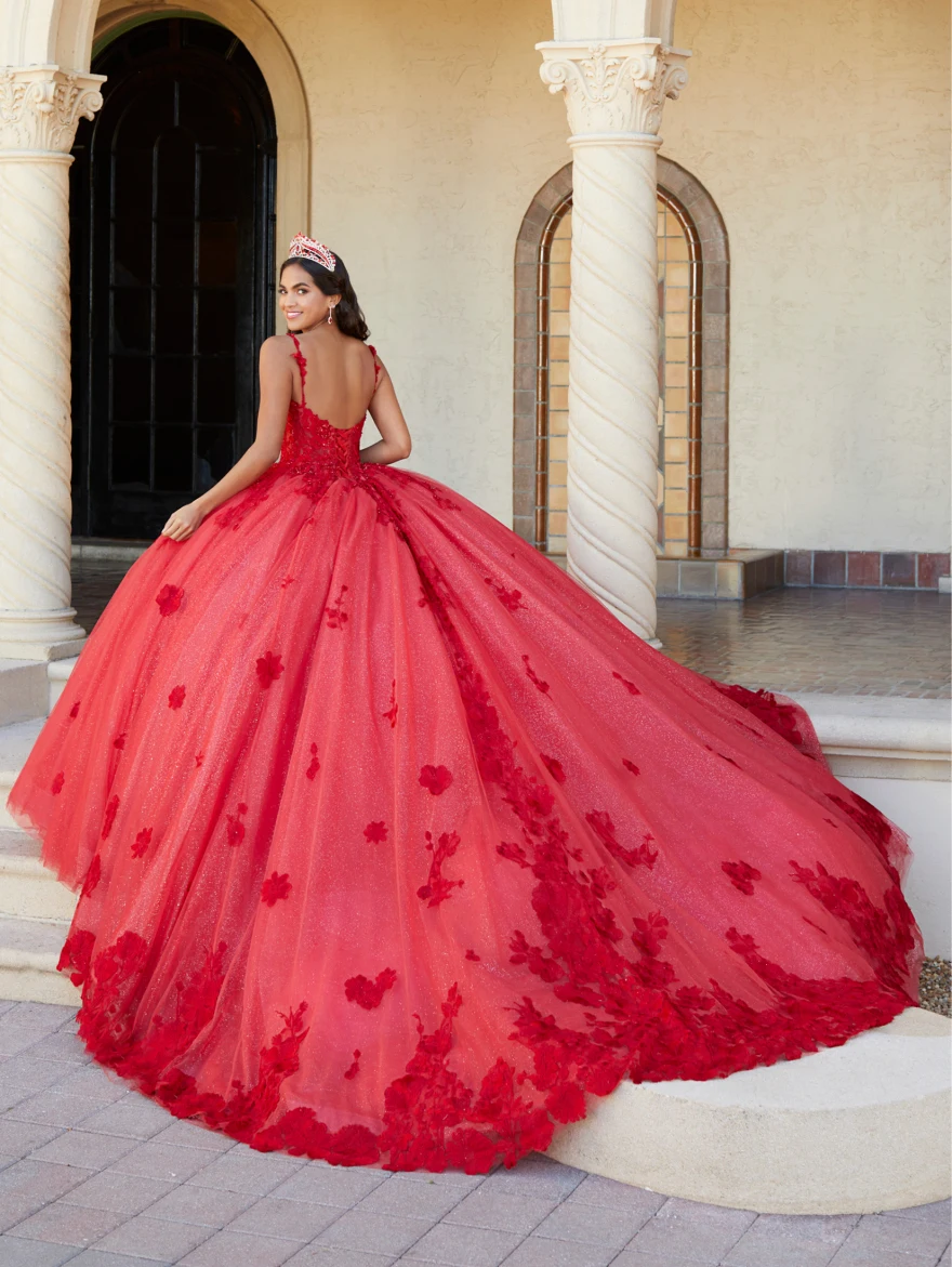 Lorencia สีแดง Quinceanera ชุด 2023 ชุดบอลสปาเก็ตตี้ลูกปัดลูกไม้ Appliques หวาน 16 Vestido De 15 Anos YQD152