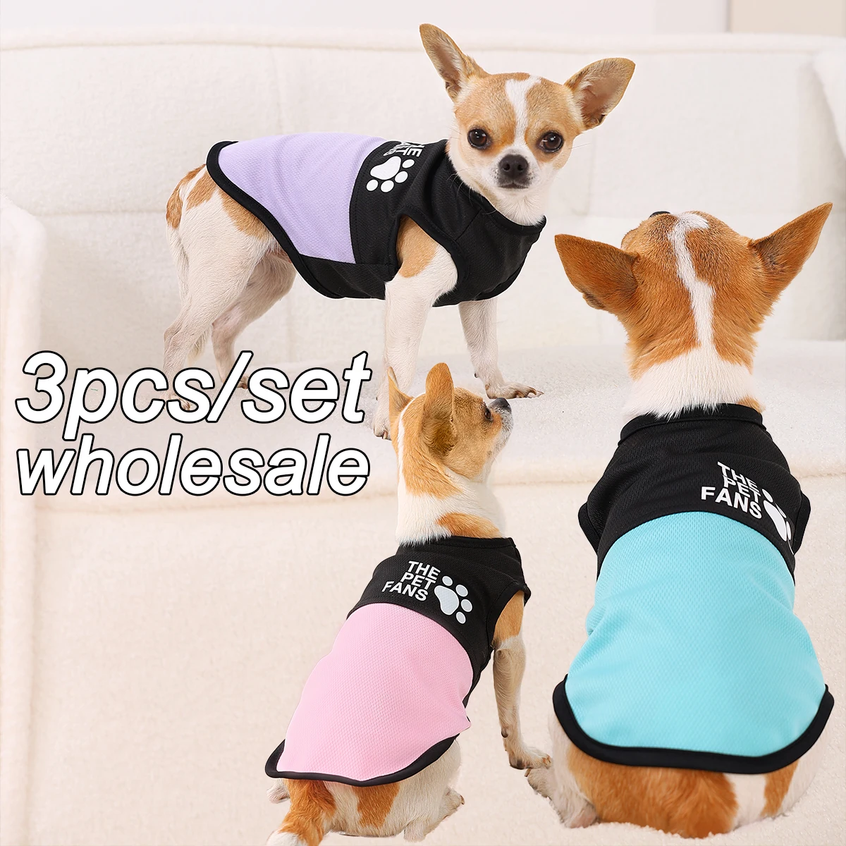 

3pcs Summer Dog Vest Breathable Pet Clothes Soft Pattern Polyester T-Shirt Vests Pets Supplies for Small Medium Dogs Chihuahua
