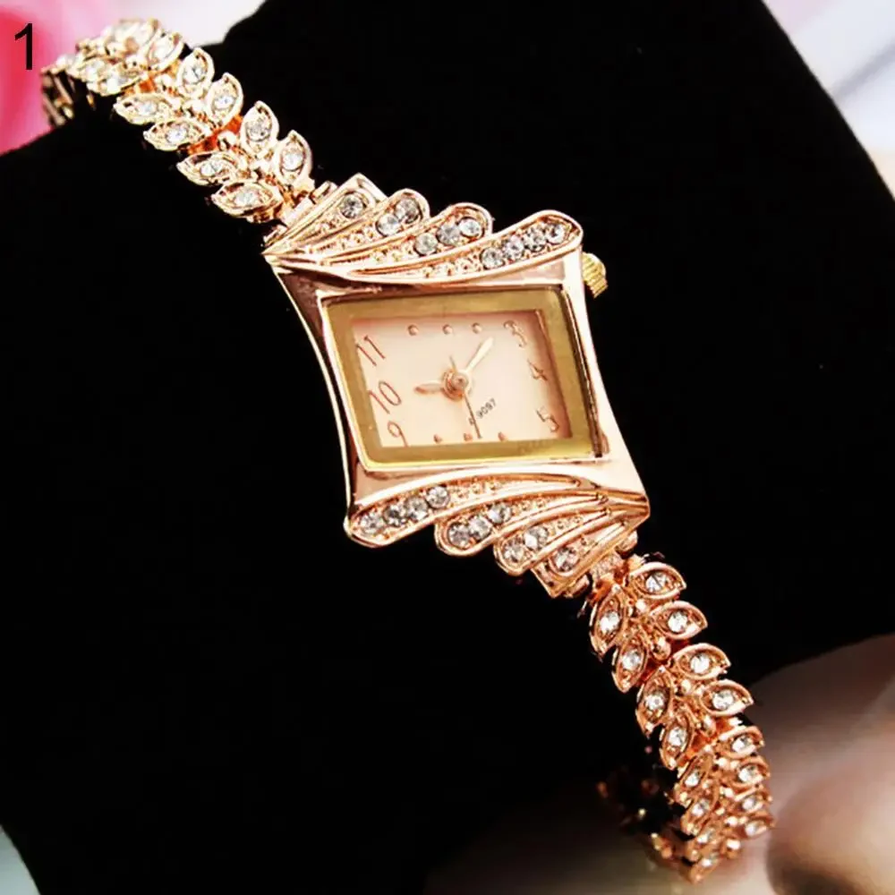 Luxury Women Watches Crystal Bracelet Gemstone Wristwatch Dress Watches Women Ladies Gold Watch Fashion Female Brand Watch