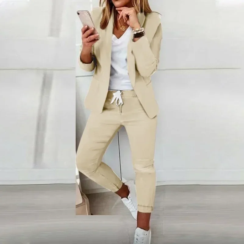 Blazer and Pants Set Office Lady Clothing Solid Color Long Sleeve Office Tops Female Jacket Women Fashion Two Piece Casual Suits