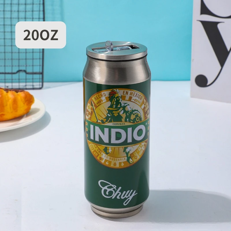 1 قطعة 500 مللي الترمس مع القش 304 بيرة ستانلس ستيل زجاجة كولا يمكن الترمس الفقرة مقهى البيرة الباردة حارس المنزل المطبخ درينكوير