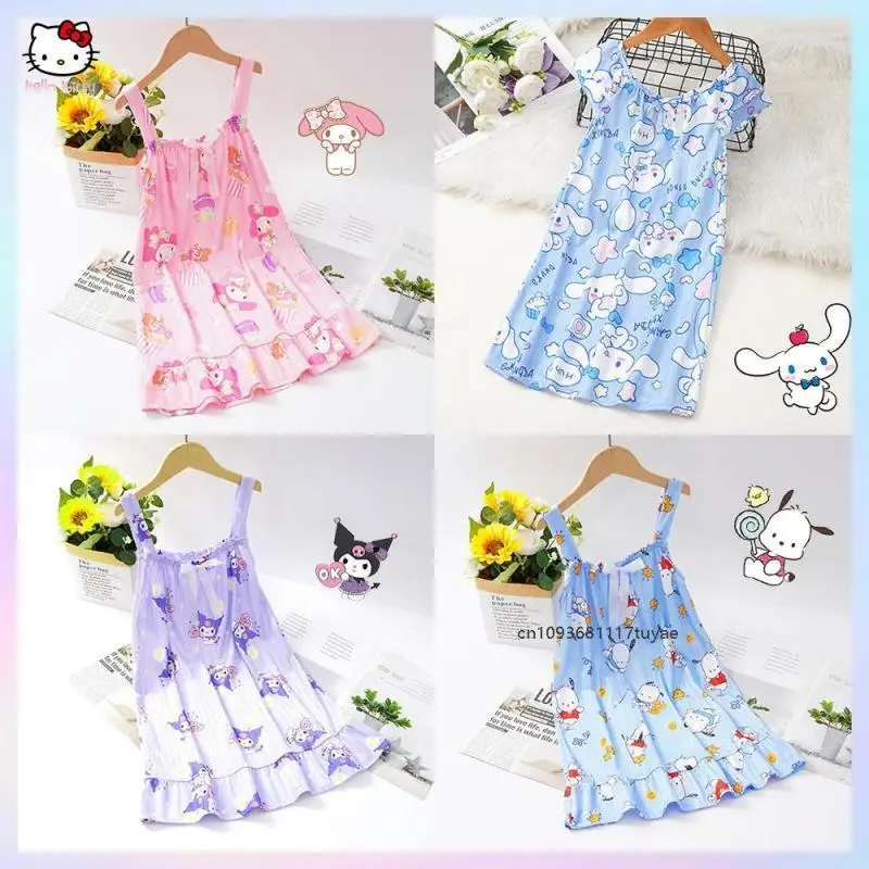 

Kuromi Girl Cinnamoroll Sling Pajamas Sanrio Kawaii Bathrobe New Melody Summer Clothing Home Clothing Comfortable Breathable