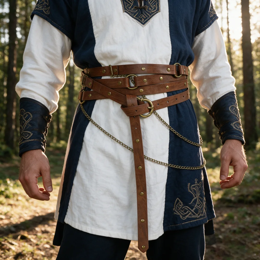 UYEE Retro-Gürtel im Wikinger-Stil, verstellbarer mittelalterlicher PU-Ledergürtel mit Metallkette, Punk-Steampunk-Cosplay-Zubehör – Detail 5