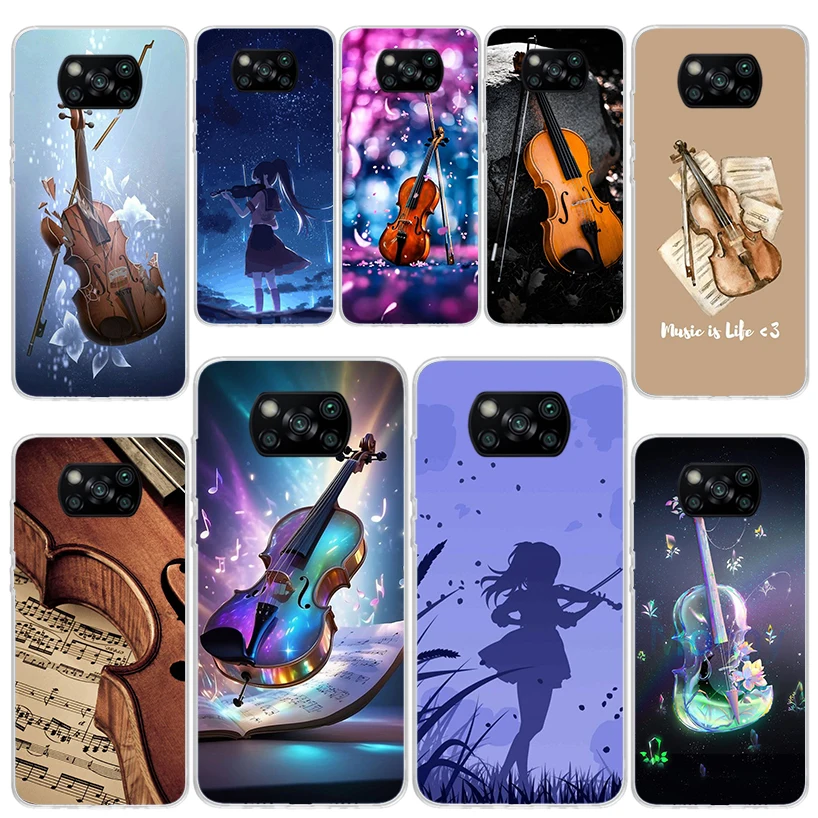 Music Violin Soft Silicone Phone Case For Xiaomi Poco X3 NFC X4 GT X5 X6 F6 F5 Pro F4 F3 F2 F1 M5S M4 M3 M2 5G Cover X3 NFC X4 G