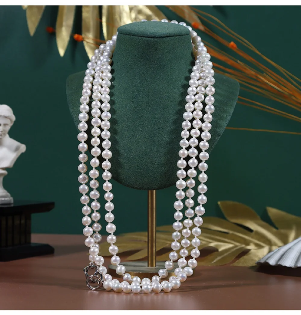 

Long single row pearl necklace AAAA6-7mm natural Japanese round white pearl necklace 140cm'925s“