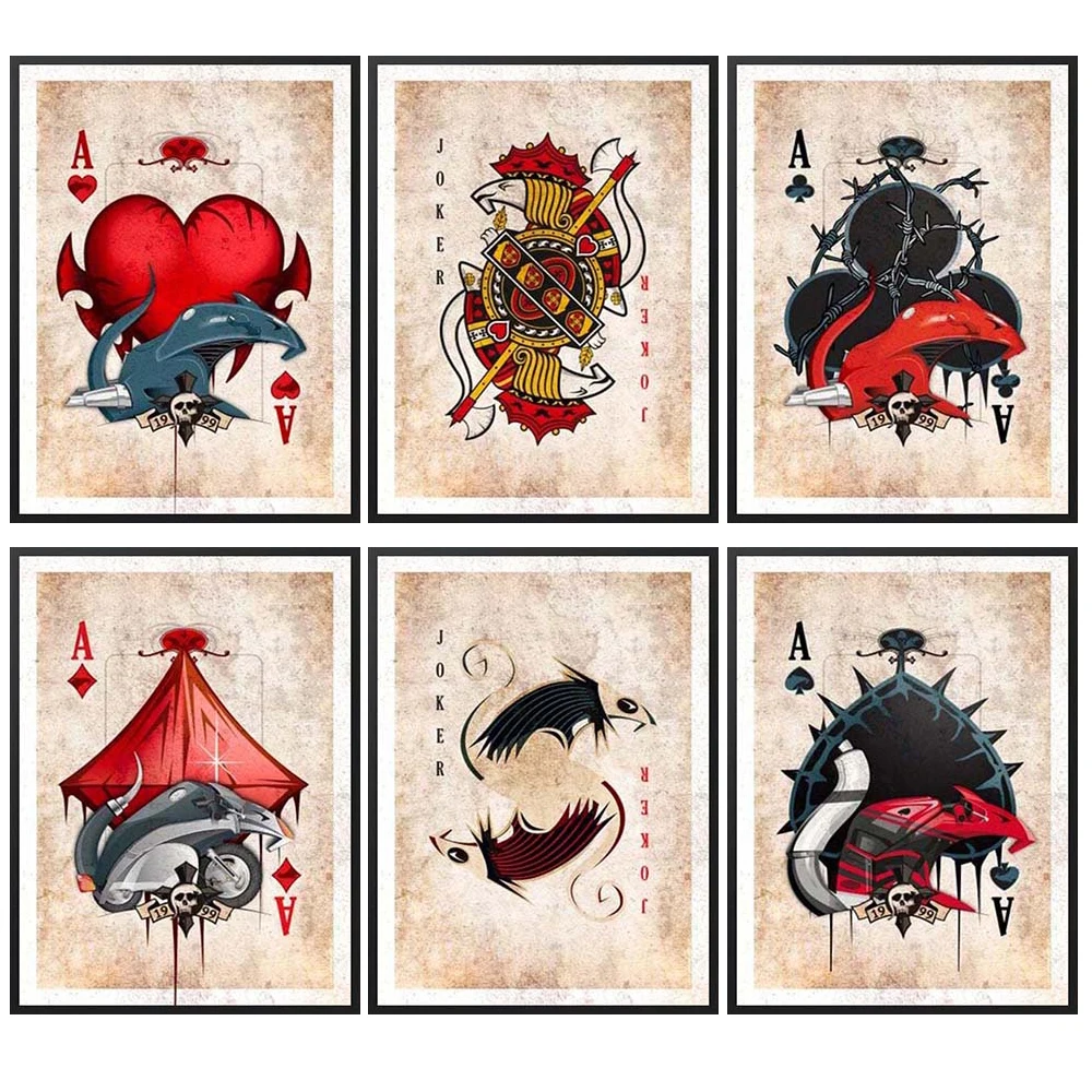 Vintage Game Poker Playing Cards Joker Wall Pictures For Living Room Nordic Poster Wall Art Canvas Painting Home Decor Unframed