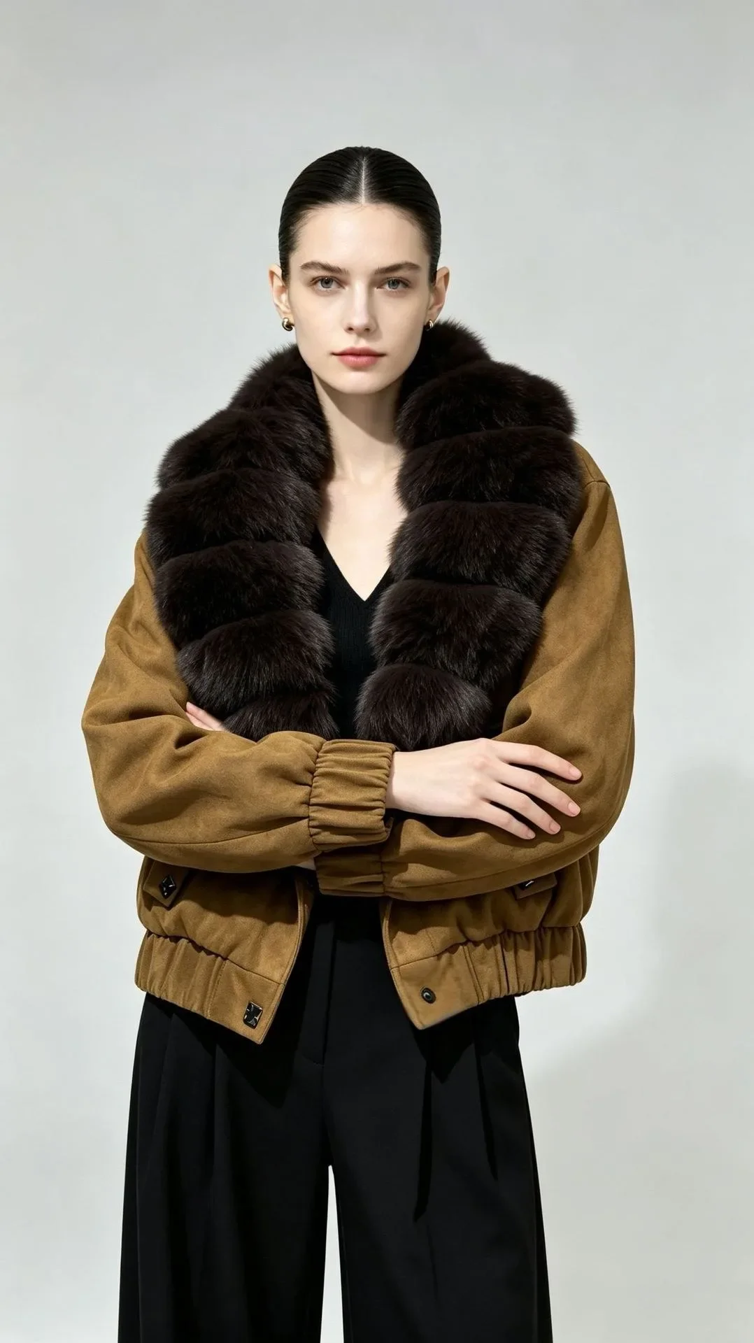 OFTBUY Cropped Elastic Cuff Duck Down Coat Vintage Outerwear New Real Fox Fur Collar Coat Women Button Puffer Jacket Female