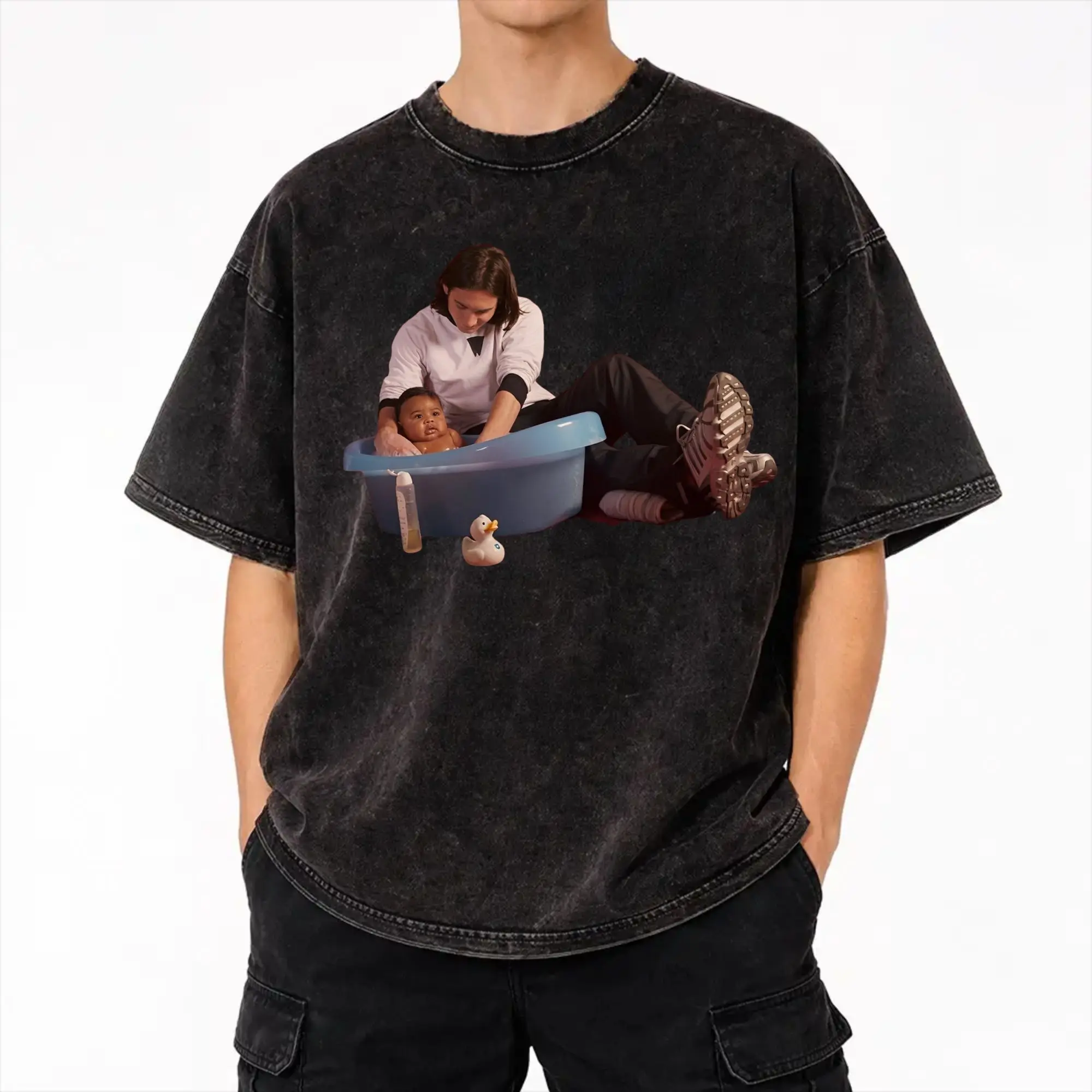 Harajuku Washed Shirt Messies & Yamals Take a Bath Merch Fashion T-Shirts Harajuku  Streetwear Short Sleeve Summer Tops Tees
