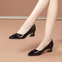 Korean Version Thick Heels and Shallow Mouth Women'S Shoes, Spring and Summer Fashionable Square Toe Middle Heel Shoes