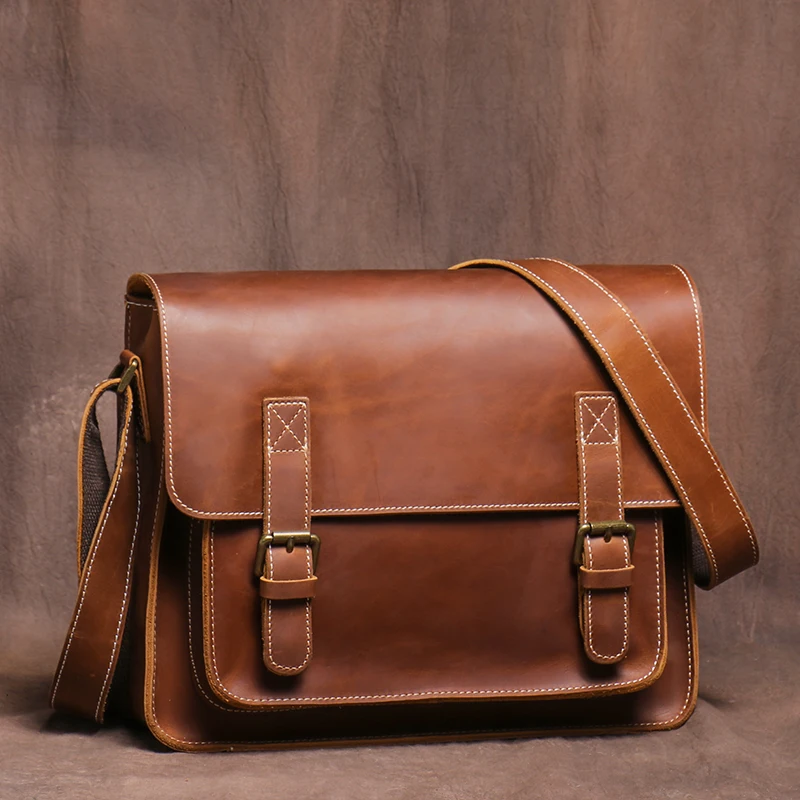 Imagem -03 - Luokir-bolsa de Ombro de Couro Genuíno Masculina Bolsa Mensageiro Retro Bolsa de Locomotiva Crossbody Bolsa Cambridge Clássica Cavalo Louco