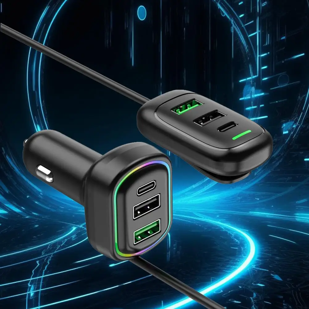 

Автомобильное зарядное устройство с 6 портами USB Type-C (передние и задние) и RGB-подсветкой, адаптер быстрой зарядки PD для iPhone и планшетов