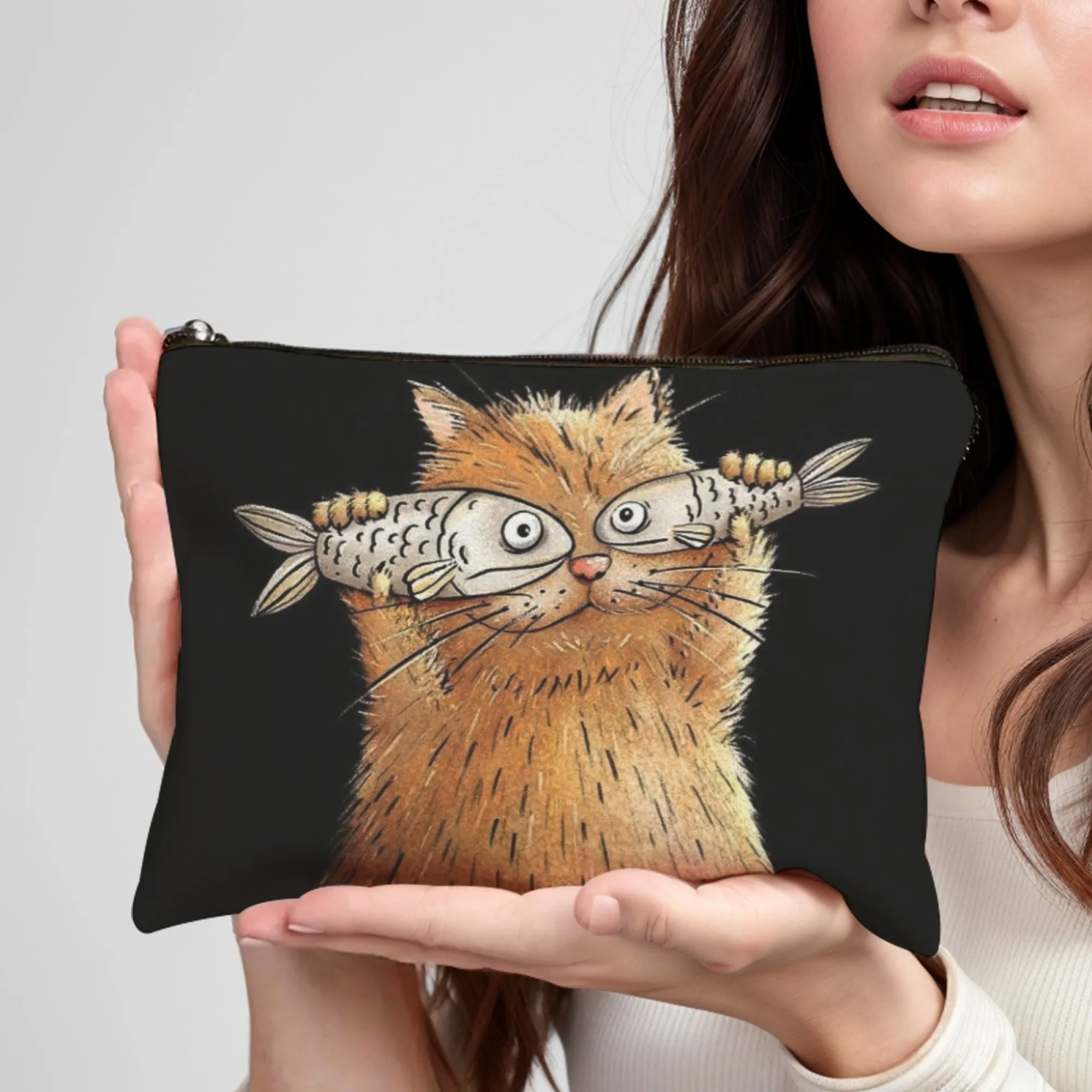 Wunderliche Katze aus Segeltuch für Damen, Make-up-Tasche, tragbare Reise-Kosmetiktasche mit Reißverschluss, leichte Damen-Münzbeutel, modische Mädchen-Geldbörse